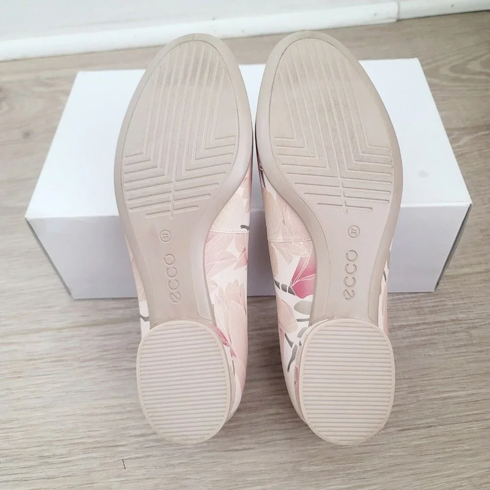 Ecco Anine Pink Beige Floral Ballet Ballerina Flats Slip On Leather Shoes 6 37_7